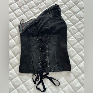 NWT Vintage Y2K Tripp XL Vegan Black Leather and Lace Corset Top Hot Topic